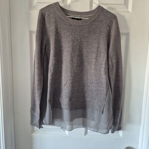 DKNY Taupe Layered Hem Crewneck Sweater